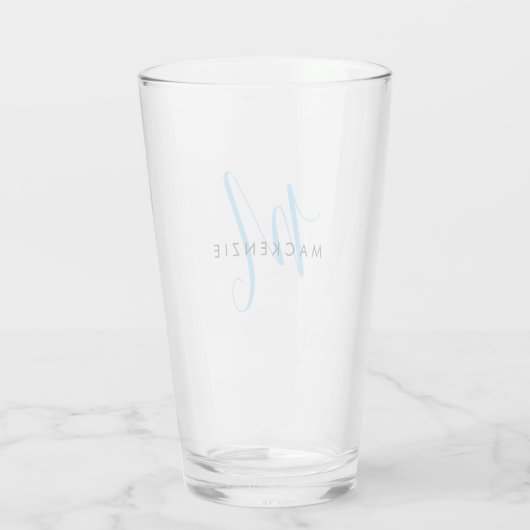 Verre Élégant Sky Blue Script Monogram moderne (Dos)