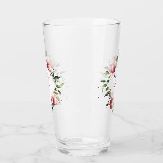 Verre Élégant Victorien rose Floral Frontière Monogramme (Gauche)