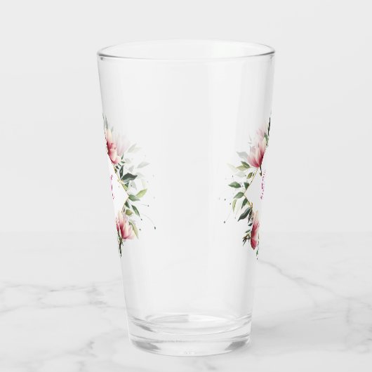 Verre Élégant Victorien rose Floral Frontière Monogramme (Droite)