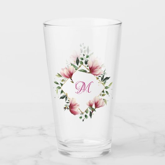 Verre Élégant Victorien rose Floral Frontière Monogramme (Devant)