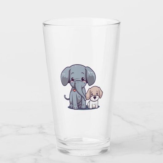 Verre Eléphant mignon et chien (Devant)