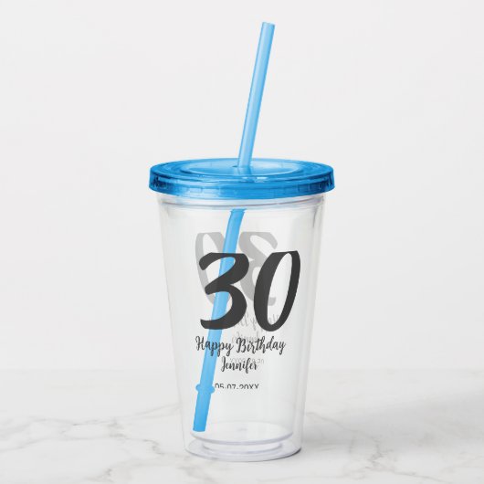 Verre En Acrylique 30e anniversaire ajouter nom date année noir modèl (Dos)