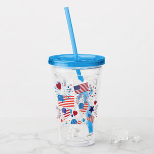 Verre En Acrylique 4 juillet feux d'artifice américains de drapeau de