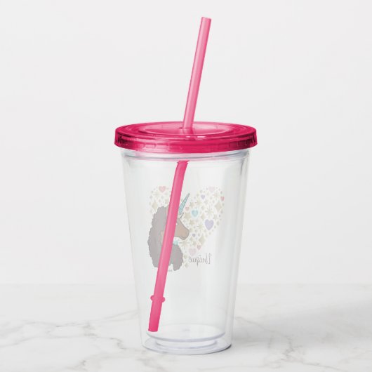 Verre En Acrylique Afro Unicorn | Design cardiaque unique (Dos)