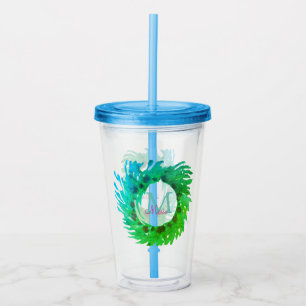 Verre En Acrylique Ajouter une couronne de Noël vert rose monogramme