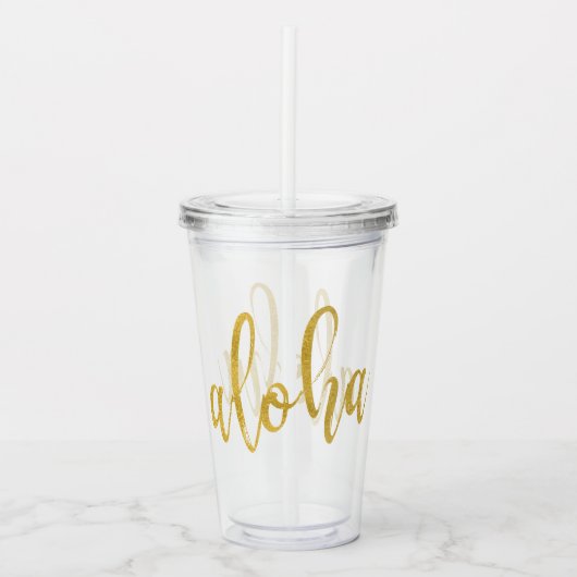 Verre En Acrylique Aloha Faux Gold Brossé Script Beach Party (Devant)