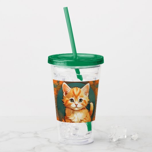 Verre En Acrylique Alphonse Mucha Style Chat orange (Devant glace)