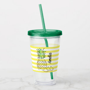 Verre En Acrylique Ananas Jaune rayures été Personnalisé