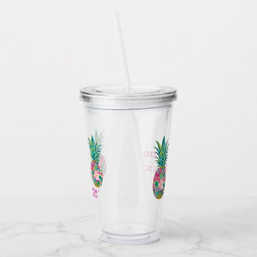 Verre En Acrylique Ananas tropical rose et vert (Gauche)