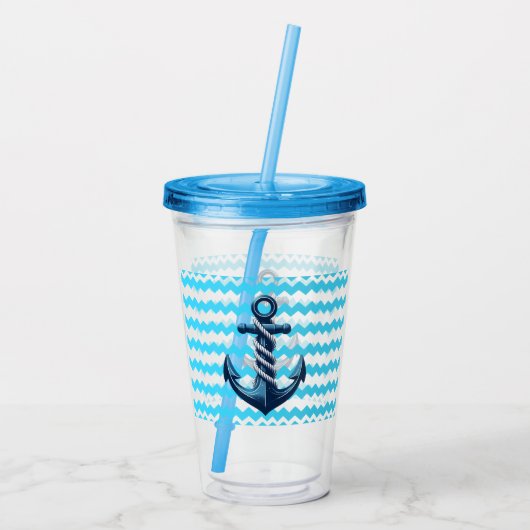 Verre En Acrylique Ancrage bleu avec vagues bleues (Dos)