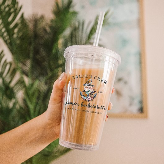 Verre En Acrylique Ancre florale marine | Monogram Bachelorette