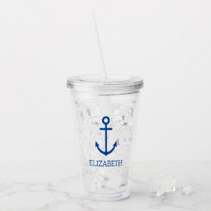 Verre En Acrylique Ancre nautique bleu et blanc simple Personnalisée