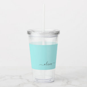 Verre En Acrylique Aqua Blue Turquoise Moderne Script Girl Monogramme