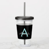 Verre En Acrylique Aqua Teal Blue Script Girly Monogram (Devant)