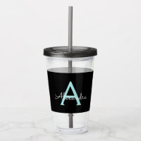 Aqua Teal Blue Script Girly Monogram