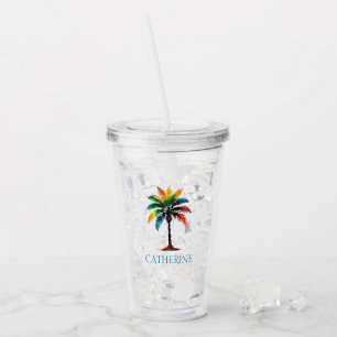 Verre En Acrylique Aquarelle colorée Palm Tree personnalisé