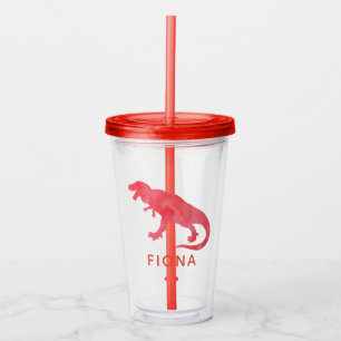 Verre En Acrylique Aquarelle Dinosaure Kids Personnalisé Dino Rouge
