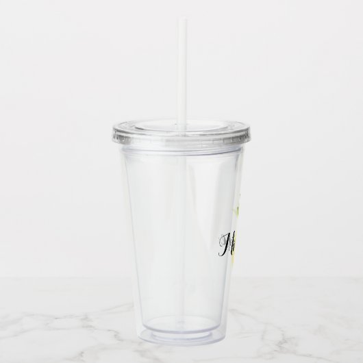 Verre En Acrylique Aquarelle simple jaune ananas vert Nom (Droite)