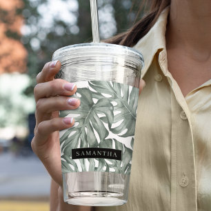 Verre En Acrylique Aquarelle tropicale Oasis moderne Feuille Motif