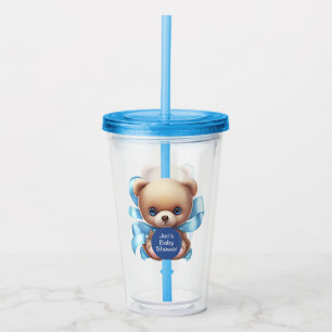 Verre En Acrylique Baby shower Bleu Teddy Bear