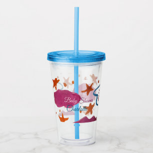Verre En Acrylique Baby shower nuages rose bleu ajouter nom aquarelle