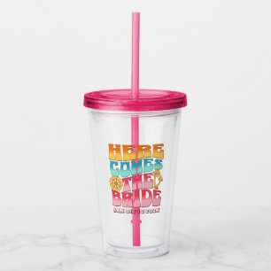 Verre En Acrylique Bachelorette Parti Super Retro Wavy Text Bride