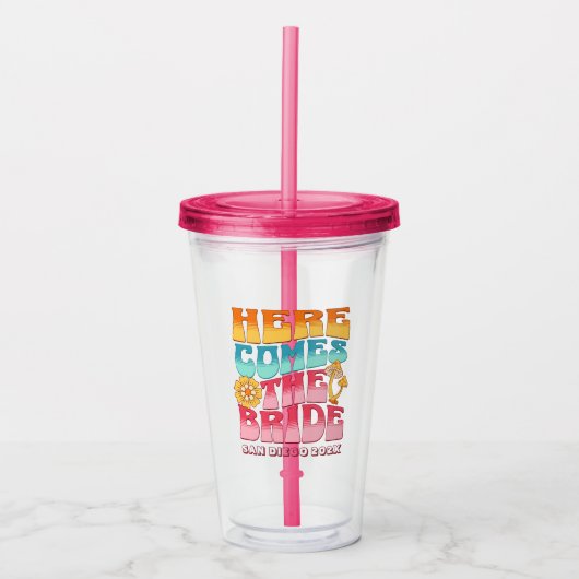 Verre En Acrylique Bachelorette Parti Super Retro Wavy Text Bride (Devant)