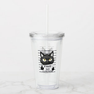 Verre En Acrylique Bad Cattitude - Mugshot de chat noir