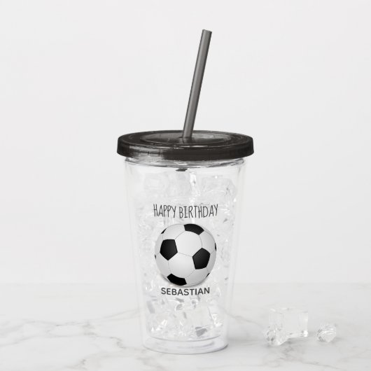 Verre En Acrylique Balle de football noir blanc personnalisé Annivers (Dos glace)