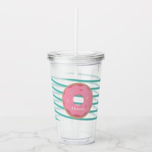 Verre En Acrylique Bande de ruban rose givrée de Donut Monogramme (Devant)