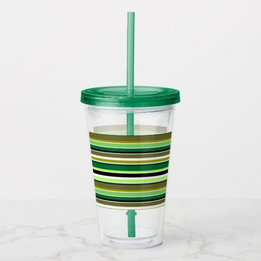 Verre En Acrylique Bandes blanches vert mignonne (Devant)