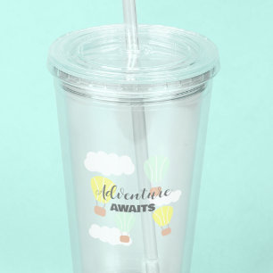 Verre En Acrylique Baptême de Bébé Genre Neutre Montgolfière