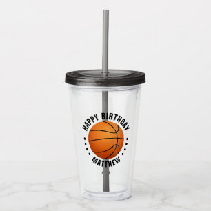 Verre En Acrylique Basket Ball Joyeux Anniversaire Nom