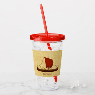 Verre En Acrylique Bateau viking à voile rouge II