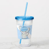 Verre En Acrylique Belle caricature bébé éléphant sur une polka bleue (Dos)