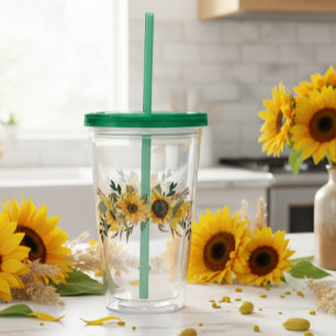 Verre En Acrylique Belle fleur de tournesol aquarelle jaune Floral