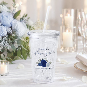 Verre En Acrylique Bleu Boho Chic Roses Élégant Fleur de Mariage