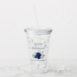 Verre En Acrylique Bleu Boho Chic Roses Élégant Mariage Bridesmaid