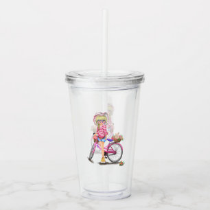 Verre En Acrylique Blonde Girl avec vélo rose Acrylique Tumbler
