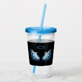 Verre En Acrylique Blue Glowing Angel Wings on black background (Dos)