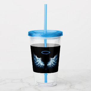 Verre En Acrylique Blue Glowing Angel Wings on black background