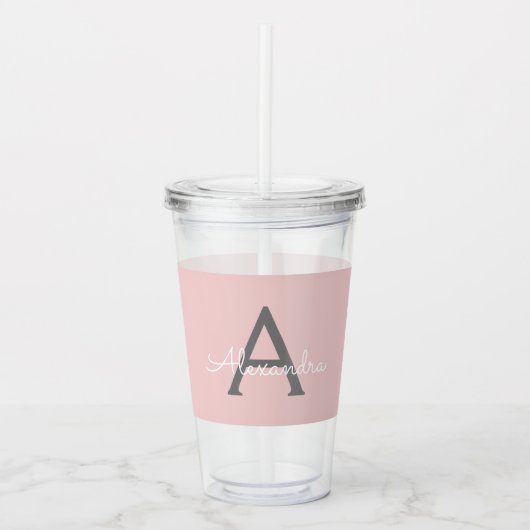 Verre En Acrylique Blush Pink Grey Modern Script Girly Monogram (Devant)