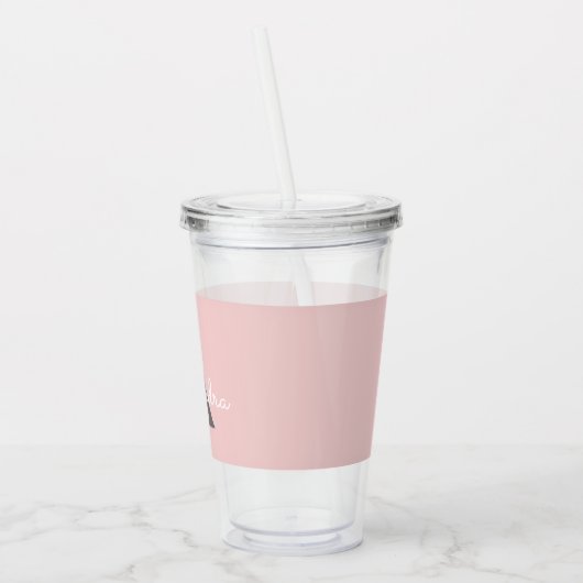 Verre En Acrylique Blush Pink Grey Modern Script Girly Monogram (Gauche)
