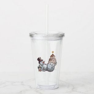 Verre En Acrylique Bonhomme de neige ivre avec une bouteille de whisk