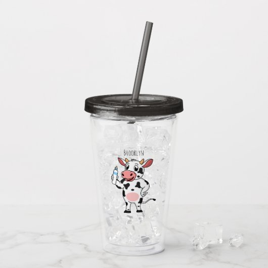 Verre En Acrylique Bonne vache avec dessin animé de biberon (Dos glace)