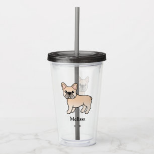 Verre En Acrylique Bouledogue français crème Chien de dessin animé mi