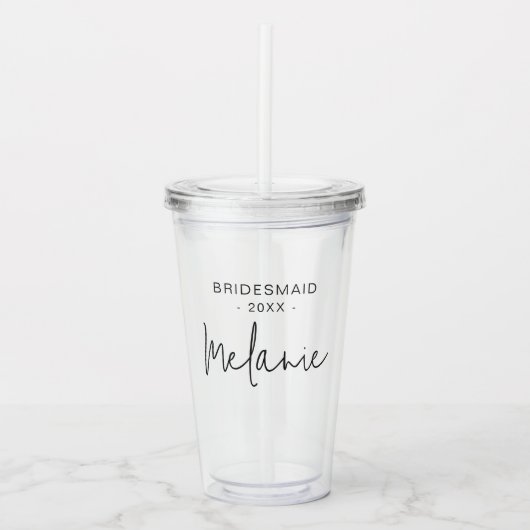 Verre En Acrylique Bridesmaid Moderne Élégant Script Bridal (Devant)