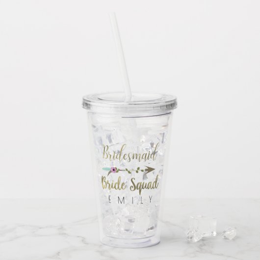 Verre En Acrylique Bridesmaid Tribal Floral Arrow Mariage or (Devant glace)