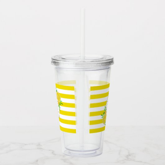 Verre En Acrylique Bright Yellow Stripes Citrus Fruits Slice Monogram (Droite)