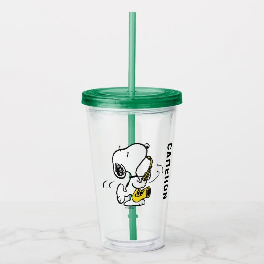 Verre En Acrylique cacahuètes | Lecteur Snoopy Saxophone (Devant)